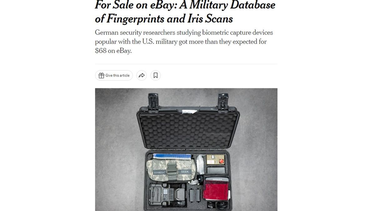 Koupili krabičku na snímání otisků, byla v ní i vojenská databáze. Vraťte to, požaduje Pentagon